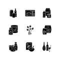 Grocery sections black glyph icons set on white space