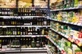 Grocery shelves interior of the popular in Italy grocery Penny Market Express.