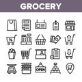 Grocery Shop Collection Elements Icons Set Vector