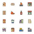 Grocery shop filled outline icons set Royalty Free Stock Photo