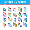 Grocery Shop Shopping Isometric Icons Set Vector Royalty Free Stock Photo
