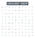 Grocery shop vector line icons set. Grocer, Market, Store, Produce, Provision, Supply, Provisioner illustration outline