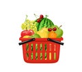 Grocery shopping basket with fruit  and berry isolated on white background. Royalty Free Stock Photo