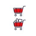 Grocery shopping cart empty and filled trolley icon in outline filled style