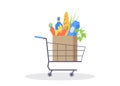 Grocery shopping cart. Full grocery basket Royalty Free Stock Photo