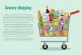 Grocery in a shopping cart. Vector illustration. Flat design. Royalty Free Stock Photo