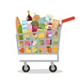 Grocery in a shopping cart. Vector illustration. Flat design. Royalty Free Stock Photo