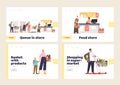 Grocery shopping and queue in supermarket concept of landing pages set with people buying food Royalty Free Stock Photo