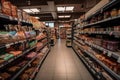 grocery store aisle filled with healthy snacks, drinks and ready-to-eat meals for vegans