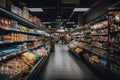 grocery store aisle filled with healthy snacks, drinks and ready-to-eat meals for vegans