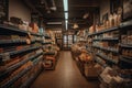 grocery store aisle filled with healthy snacks, drinks and ready-to-eat meals for vegans