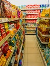 Grocery store Aisle full of chips and snacks