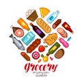 Grocery store, banner. Food and drinks icons set. Vector illustration