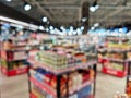 Grocery store blur bokeh background - shoppers at grocery store with defocused lights Royalty Free Stock Photo