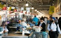 Grocery Store check-out staff and customers wearing face masks during flu pandemic Royalty Free Stock Photo