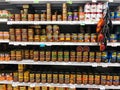 Grocery Store Aisle with Baked Beans on Shelves