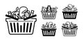 Grocery store icon. Shopping cart or basket full with food and drinks. Vector illustration Royalty Free Stock Photo