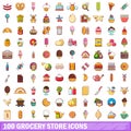 100 grocery store icons set, cartoon style Royalty Free Stock Photo