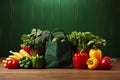 Grocery Store Paper Bags Filled with Fresh Fruits and Vegetables, Copy Space Available