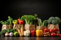 Grocery Store Paper Bags Filled with Fresh Fruits and Vegetables, Copy Space Available