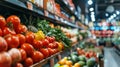 A grocery store with produce section filled with many different fruits and vegetables, AI Royalty Free Stock Photo