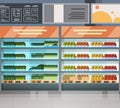 Grocery Store Row With Fresh Products On Shelves Modern Supermarket Interior