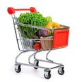 Grocery store shopping cart for e-commerce online shopping isolated on a white background, Ai Generated
