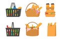 Grocery store, shopping trolley, basket with food Royalty Free Stock Photo