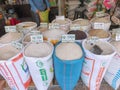 Large sacks of different types of rice