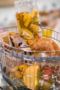 Grocery store. Supermarket basket full of different food Royalty Free Stock Photo