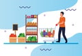 Grocery stores with man shopping character