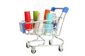 Grocery trolly with multi-colored nail polishes Royalty Free Stock Photo