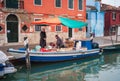 Grocieries Boat Called Barge or Barca in Burano, Venice, Italy