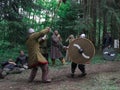 The medieval duel of two Viking warriors.