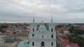 Grodna, Belarus - July, 2019: St. Francis Xavier`s Cathedral and the historic buildings of Grodno`s old town centre