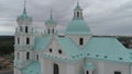 Grodna, Belarus - July, 2019: St. Francis Xavier`s Cathedral and the historic buildings of Grodno`s old town centre