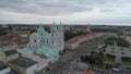 Grodna, Belarus - July, 2019: St. Francis Xavier`s Cathedral and the historic buildings of Grodno`s old town centre