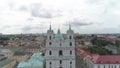 Grodna, Belarus - July, 2019: St. Francis Xavier`s Cathedral and the historic buildings of Grodno`s old town centre