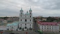 Grodna, Belarus - July, 2019: St. Francis Xavier`s Cathedral and the historic buildings of Grodno`s old town centre