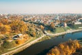 Grodno, Belarus. Aerial Bird`s-eye View Of Hrodna Cityscape Skyline. Kalozha Church And Other Famous Popular Historic