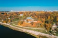 Grodno, Belarus. Aerial Bird`s-eye View Of Hrodna Cityscape Skyline. Kalozha Church In Sunny Autumn Day. Church of Sts Royalty Free Stock Photo