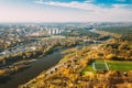 Grodno, Belarus. Aerial Bird`s-eye View Of Hrodna Cityscape Skyline. Residential District In Sunny Autumn Day Royalty Free Stock Photo