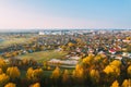 Grodno, Belarus. Aerial Bird`s-eye View Of Hrodna Cityscape Skyline. Residential District In Sunny Autumn Day Royalty Free Stock Photo