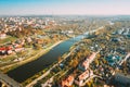 Grodno, Belarus. Aerial Bird`s-eye View Of Hrodna Cityscape Skyline. Residential District In Sunny Autumn Day Royalty Free Stock Photo