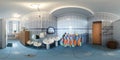 GRODNO, BELARUS - APRIL, 2016: Full seamless panorama 360 angle degrees inside interior small bathroom in vintage kindergarten in