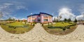 GRODNO, BELARUS -APRIL, 2016: Full seamless panorama 360 angle degrees view outside modern kindergarten in sunny summer day in