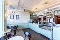 GRODNO, BELARUS - AUGUST 2019: cafeteria windows with pies, pastries, ice cream, pasties, waffles, donuts, cakes and other sweets