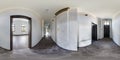 GRODNO, BELARUS - AUGUST, 2017: full seamless panorama 360 by 180 angle view in interior of corridor hall of old empty house with Royalty Free Stock Photo