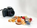 Grodno, Belarus - 03.06.2022: Canon camera in the process of shooting small objects Royalty Free Stock Photo