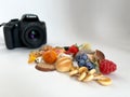 Grodno, Belarus - 03.06.2022: Canon camera in the process of shooting small objects Royalty Free Stock Photo
